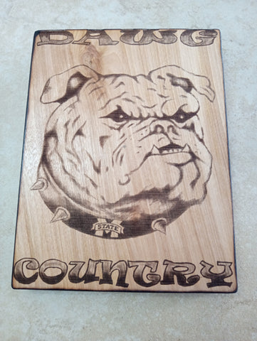Handmade Burnt Wood Laser Art Shelf Sitter-Dawg Country-MS State | Rick Dantzler