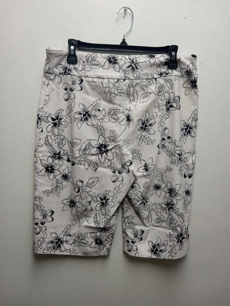 Preloved Peck & Peck White/floral gray/black size 14 Knee short Debra Hodge