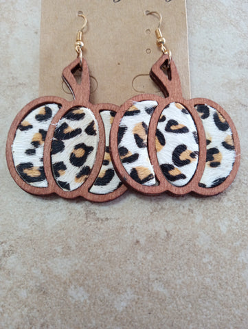Brown Pumpkin Leopard print Halloween Earrings Amanda Queen