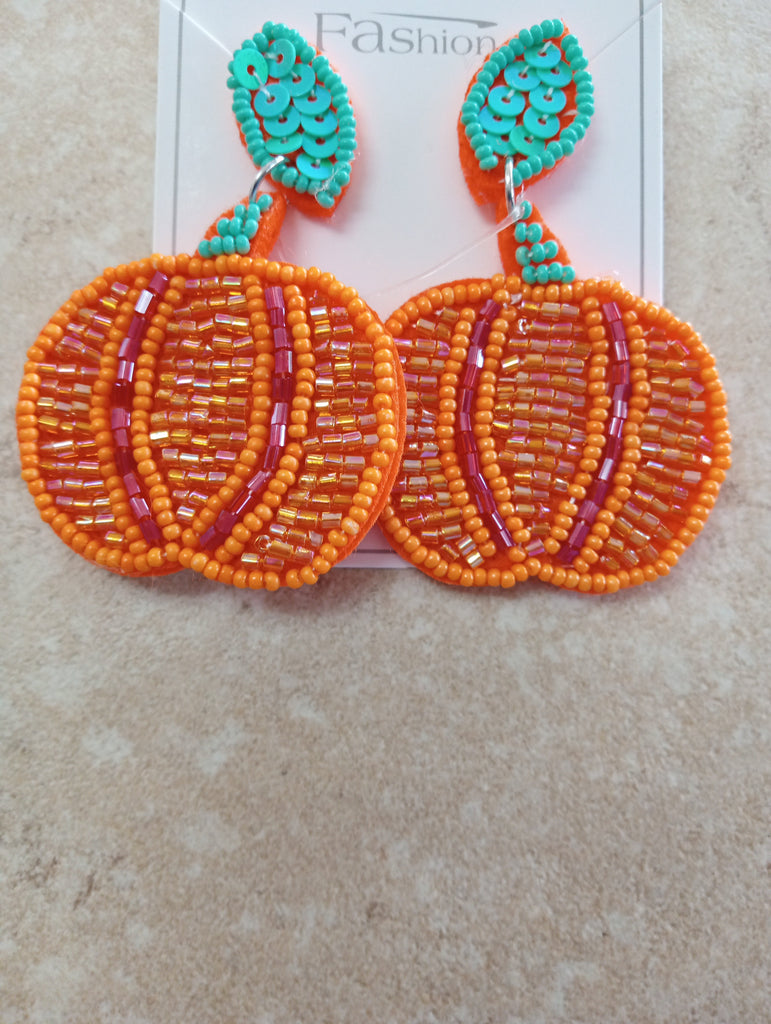 Beaded Orange Pumpkin Earrings Amanda Queen