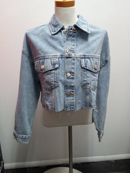 Mittoshop Cropped Denim Long Sleeve Jacket Amanda Queen
