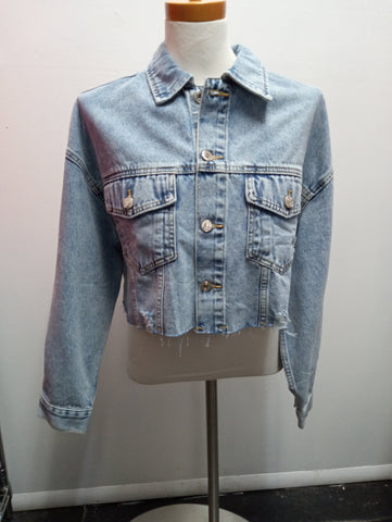Mittoshop Cropped Denim Long Sleeve Jacket Amanda Queen