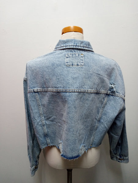 Mittoshop Cropped Denim Long Sleeve Jacket Amanda Queen