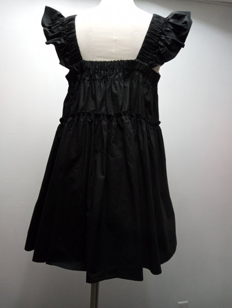 Newbury Kustom black smock dress w/elastic ruffled Sleeve Amanda Queen