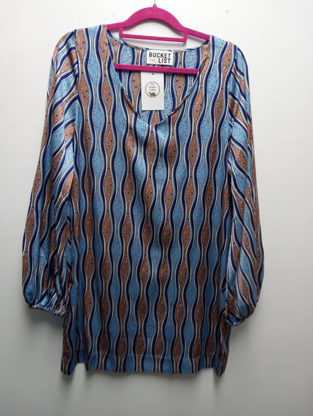 Bucket List blues/browns V-Neck Dress Amanda Queen