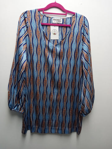 Bucket List blues/browns V-Neck Dress Amanda Queen