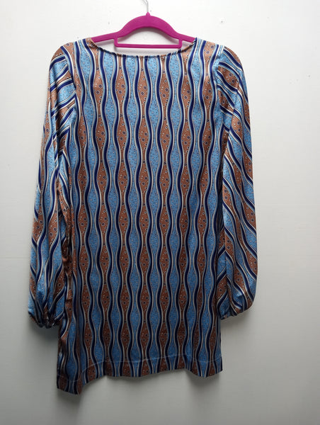 Bucket List blues/browns V-Neck Dress Amanda Queen