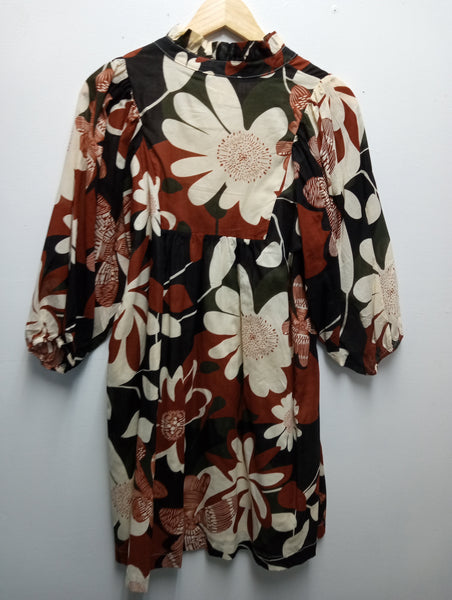 Umgee Brown/Burnt Orange/cream floral V-neck dress Amanda Queen