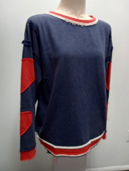 Jodifl distressed Navy top w/Red hearts on Sleeve top Amanda Queen