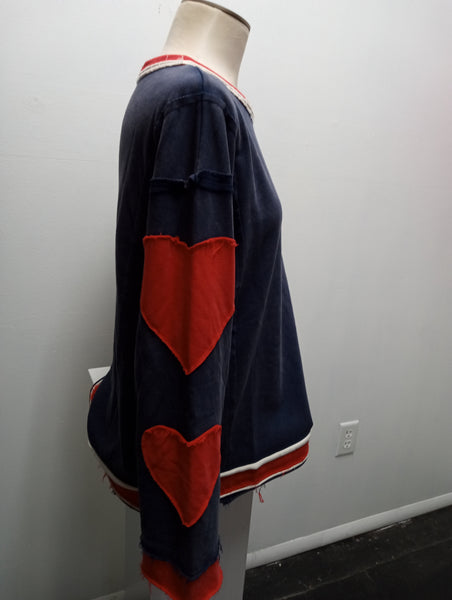 Jodifl distressed Navy top w/Red hearts on Sleeve top Amanda Queen