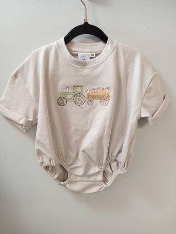 Boys Taupe Pumpkin Tractor bubble Sew Sisterly