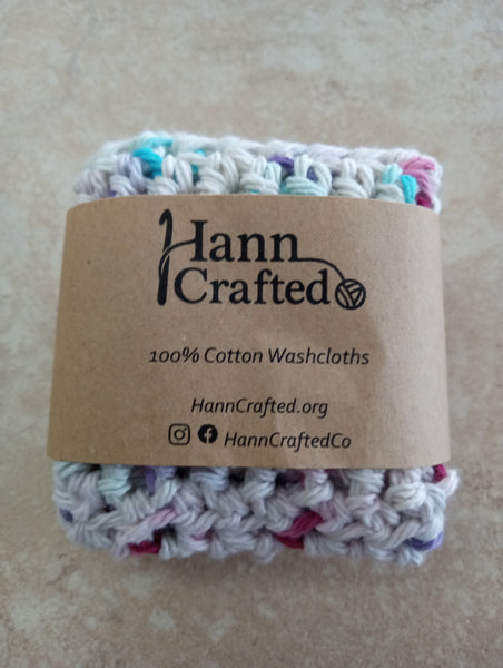 7.5" x 7.5" 100% cotton Hand crafted crochet Wash Cloth Hannah Bodker