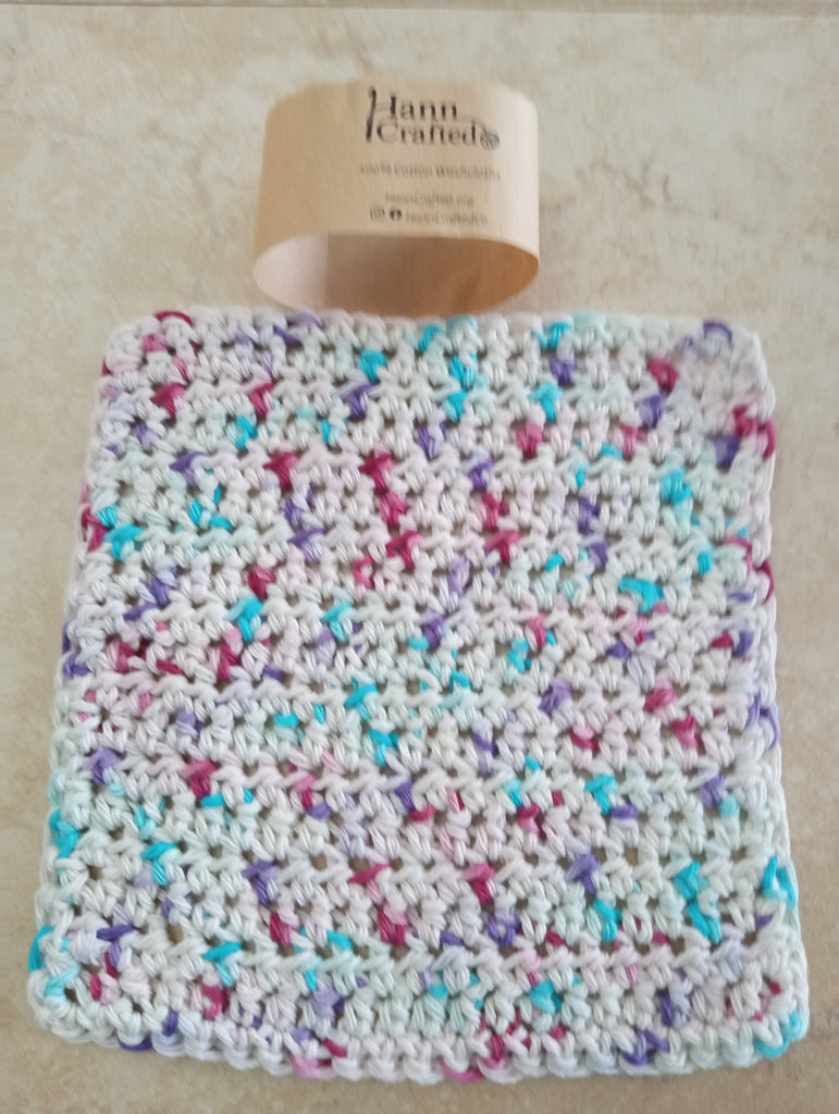 7.5" x 7.5" 100% cotton Hand crafted crochet Wash Cloth Hannah Bodker