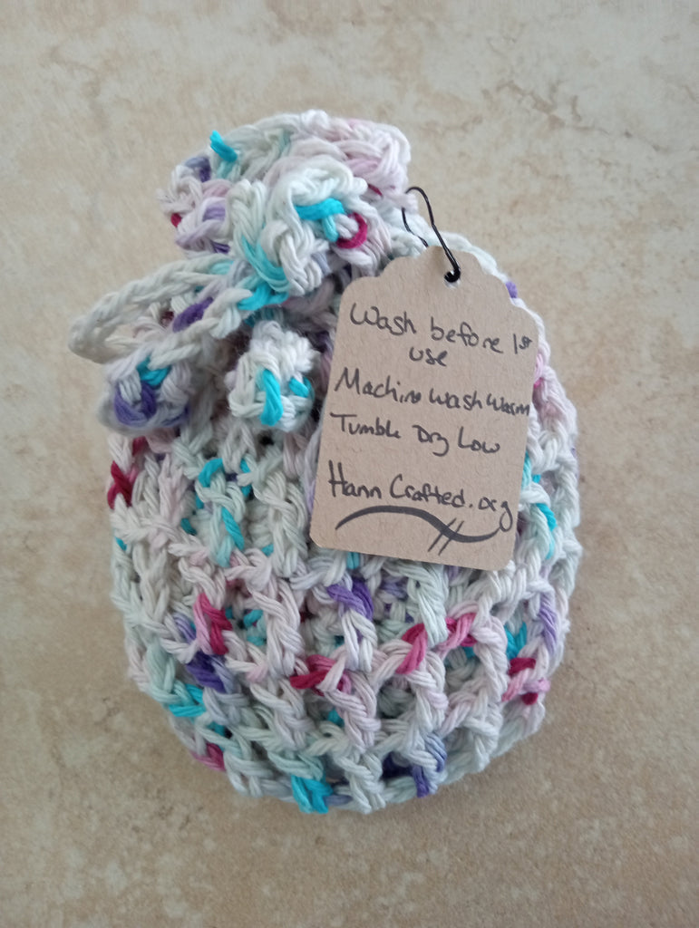 Cotton Reusable crochet facial Rounds w/soap Saver storage bag Hannah Bodker