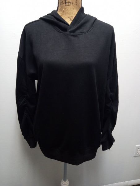 Umgee Black Rouched Sleeve Sweatshirt w/hoodie Amanda Queen