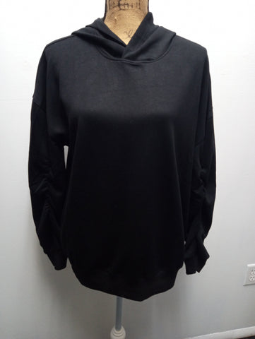 Umgee Black Rouched Sleeve Sweatshirt w/hoodie Amanda Queen