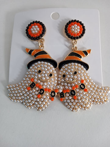 Halloween acrylic white beaded ghost w/BOO/hat Amanda Queen