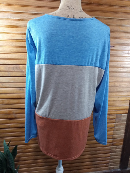 Long Sleeve Block Shirt w/Cute Lattice Collar OhhMy! Gifts and Things, LLC