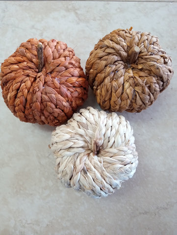 Set of 3 Straw Woven Pumpkin Decor | Fall Harvest Home Accent