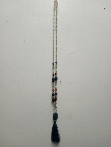 27" Boho Beaded Necklace | Peacock Teal Tassel & Extender