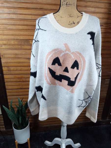 BIB! Halloween Ivory Pumpkin Sweater | Sizes S-XL