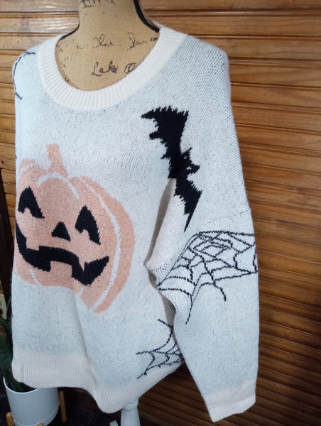 BIB! Halloween Ivory Pumpkin Sweater | Sizes S-XL