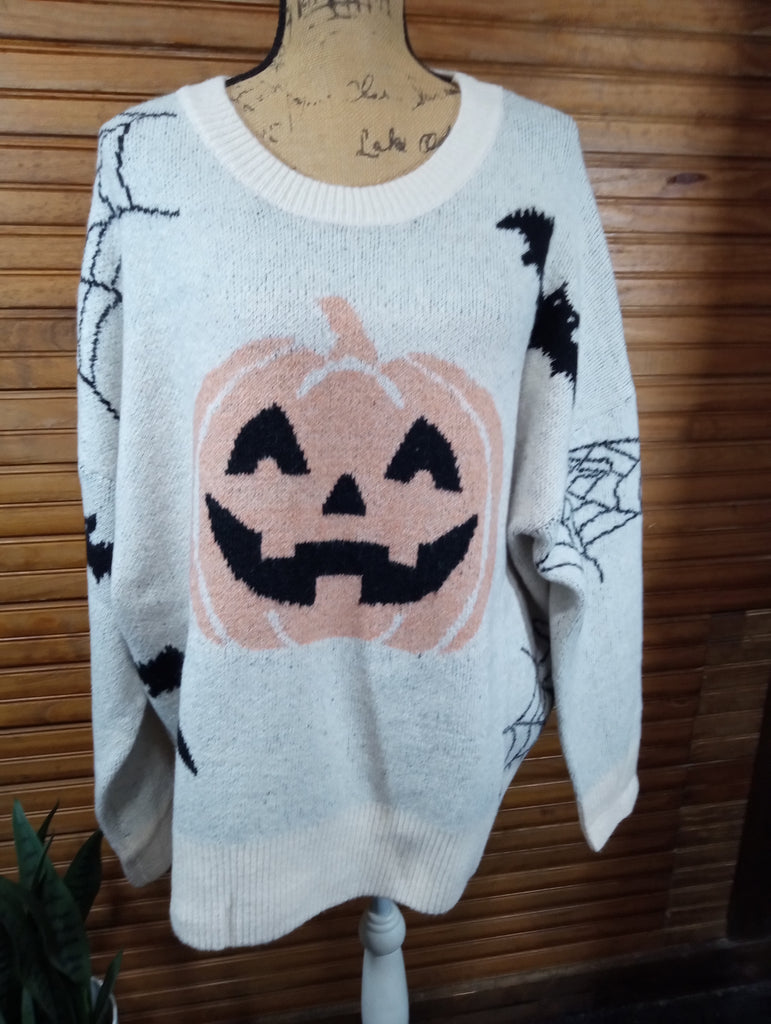 BIB! Halloween Ivory Pumpkin Sweater | Sizes S-XL