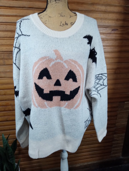 BIB! Halloween Ivory Pumpkin Sweater | Sizes S-XL