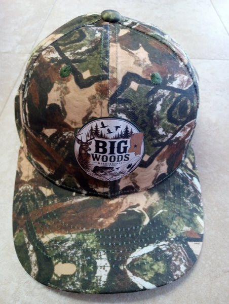 Camo green/tan Hat "BIG WOODS" w/deer/fish/duck