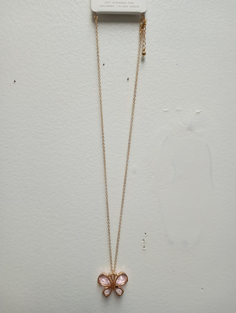 16" gold Necklace w/Pink Butterfly