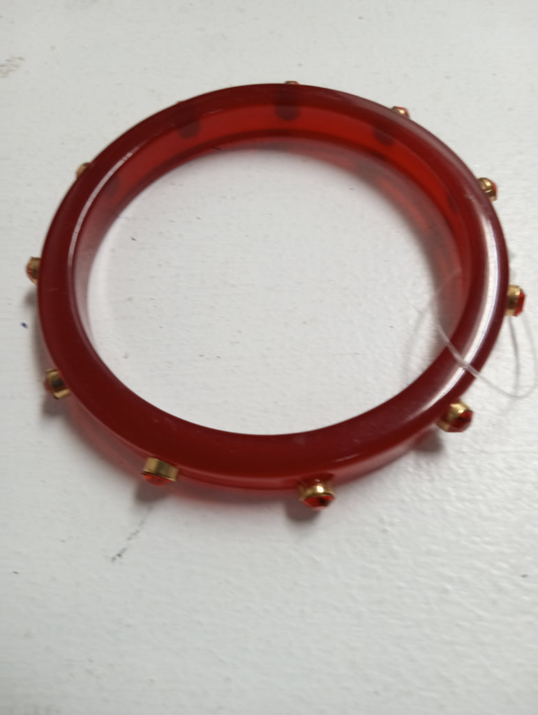 Red Acrylic Single band bracelet w/red rhinestone