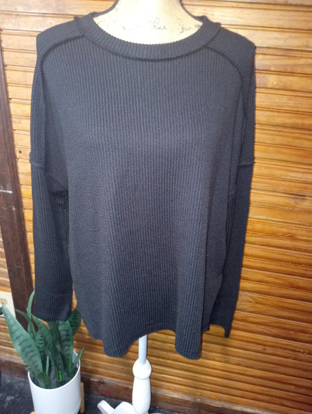 Zenana Ribbed Boat Neck top w/raw hem