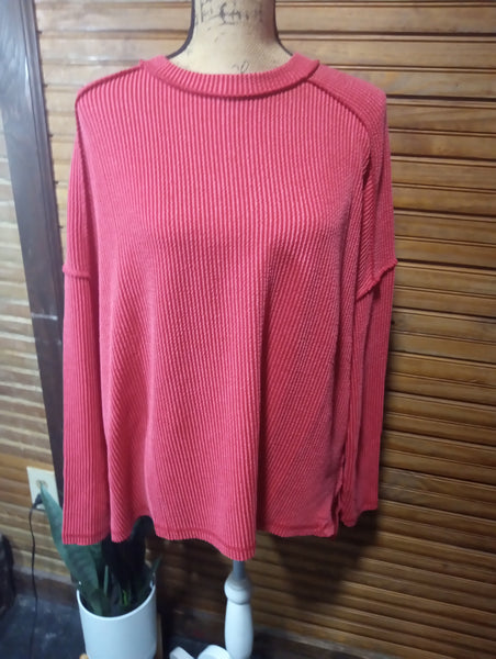 Zenana Ribbed Boat Neck top w/raw hem