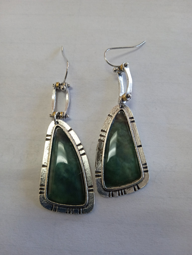 Retro Ethnic Geometric Trapezoid Silver Earrings w/amazonite Antique Drop