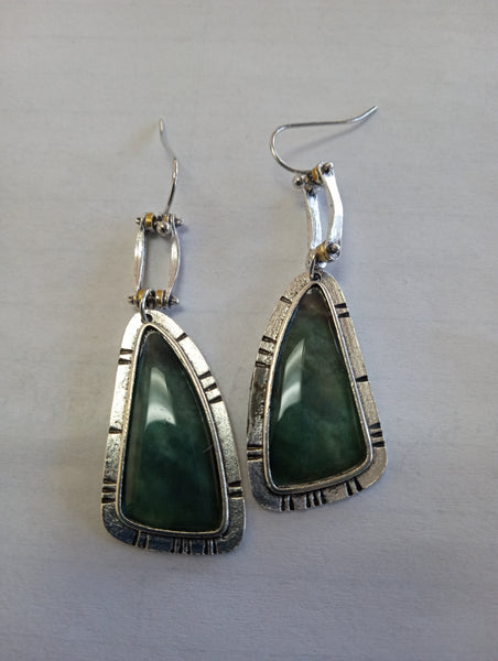Retro Ethnic Geometric Trapezoid Silver Earrings w/amazonite Antique Drop