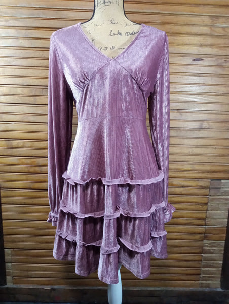 New In Mauve Ribbed V-Neck Dress