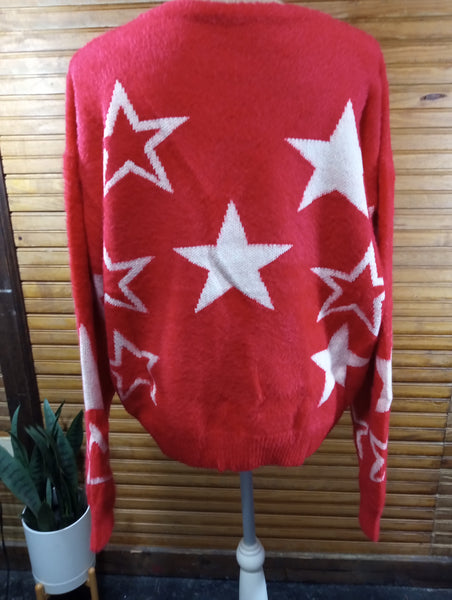 Jodifl Red Fuzzy White Star Sweater