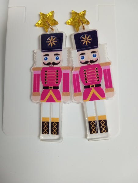 Christmas Acrylic Post Earrings: Santa, Tree & Nutcracker Dangle Styles