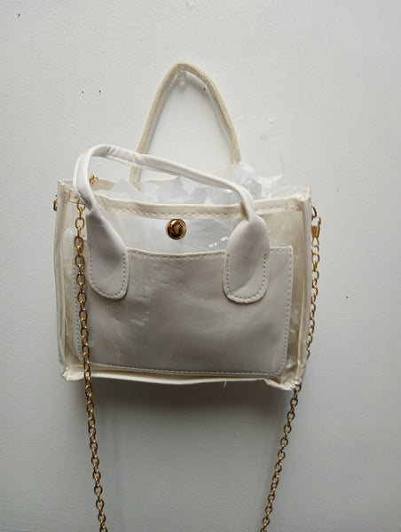 Clear 8"x6" bag w/gold chain strap & Hand strap