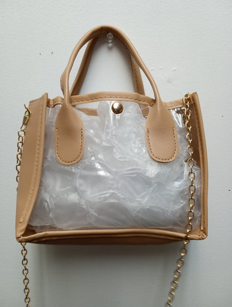 Clear 8"x6" bag w/gold chain strap & Hand strap