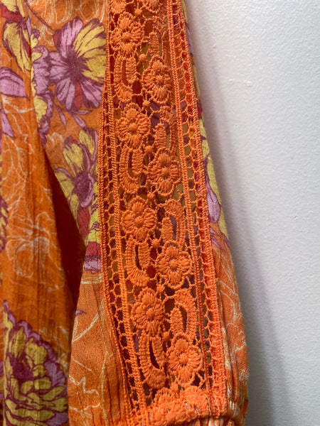 Orange Lace Sleeve Top & Lavender Floral Blouse Women's Shirt OhhMy! Gifts and Things, LLC