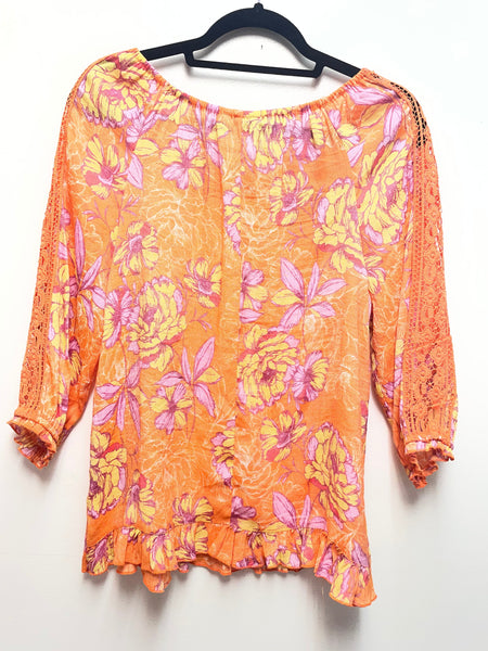 Orange Lace Sleeve Top & Lavender Floral Blouse Women's Shirt OhhMy! Gifts and Things, LLC