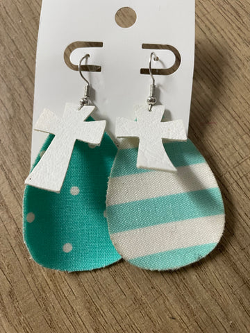 Teal Teardrop Cross Earrings - White Cross Dangle Earrings for Women & Faith OhhMy! Gifts and Things, LLC