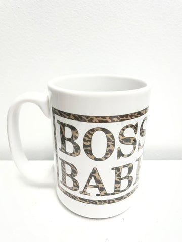 Boss Babe Coffee Mug - White Cup with Brown Tan Camo Design for Women & Gifts OhhMy! Gifts and Things, LLC
