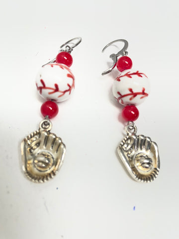 Red & White Baseball Earrings Amanda Queen