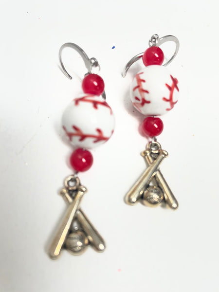 Red & White Baseball Earrings Amanda Queen