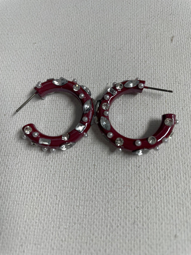 Whitney Wilkins Hoop Earrings | Maroon Studded & Pink Bead Whitney Wilkins