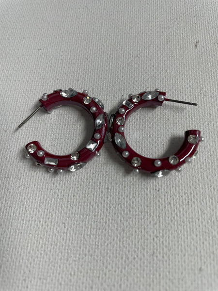 Whitney Wilkins Hoop Earrings | Maroon Studded & Pink Bead Whitney Wilkins