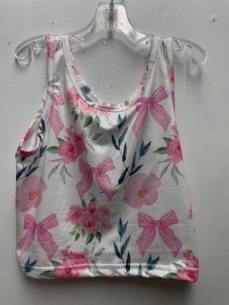 Girls Floral Skort Set/Pink Checker Bow Natasha May