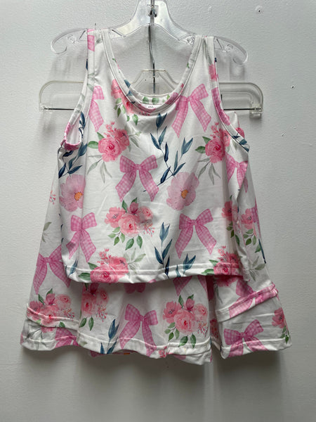 Girls Floral Skort Set/Pink Checker Bow Natasha May
